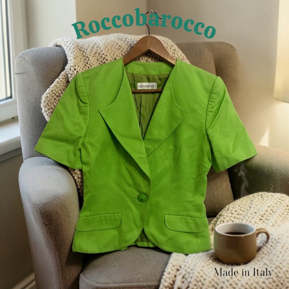 Roccobarocco Galaxy BlazerJacket Size IT 42 Small Made in Italy Apple Green Y2K